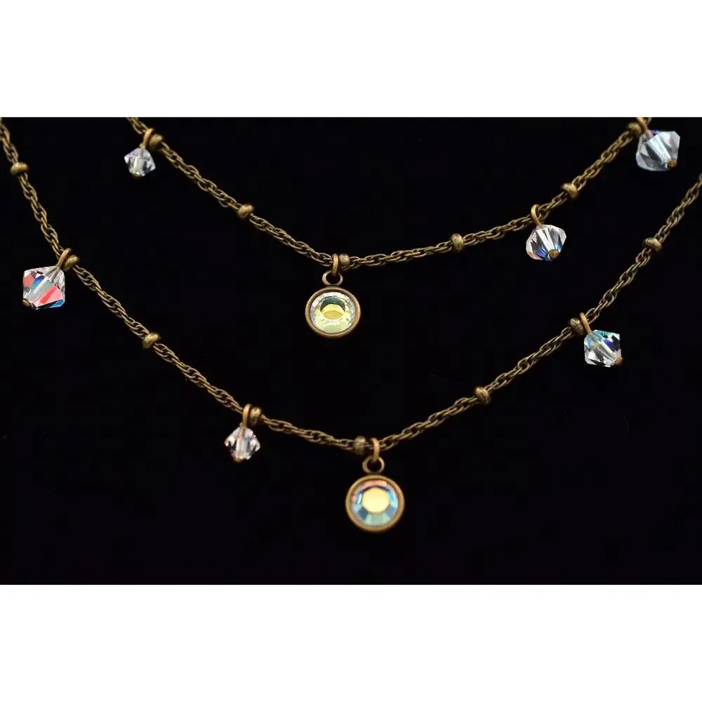 Liz Palacios SF Vintage Crystal Necklace Open Bezel Aurora Borealis Signed 9J